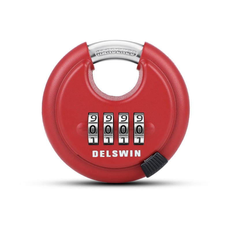 DELSWIN Outdoor Combination Padlock 4 Digit Heavy Duty Disc Lock with Hardened ShackleCombo Padlock for GateStorage UnitFence2564 Shackle Red1Pcs