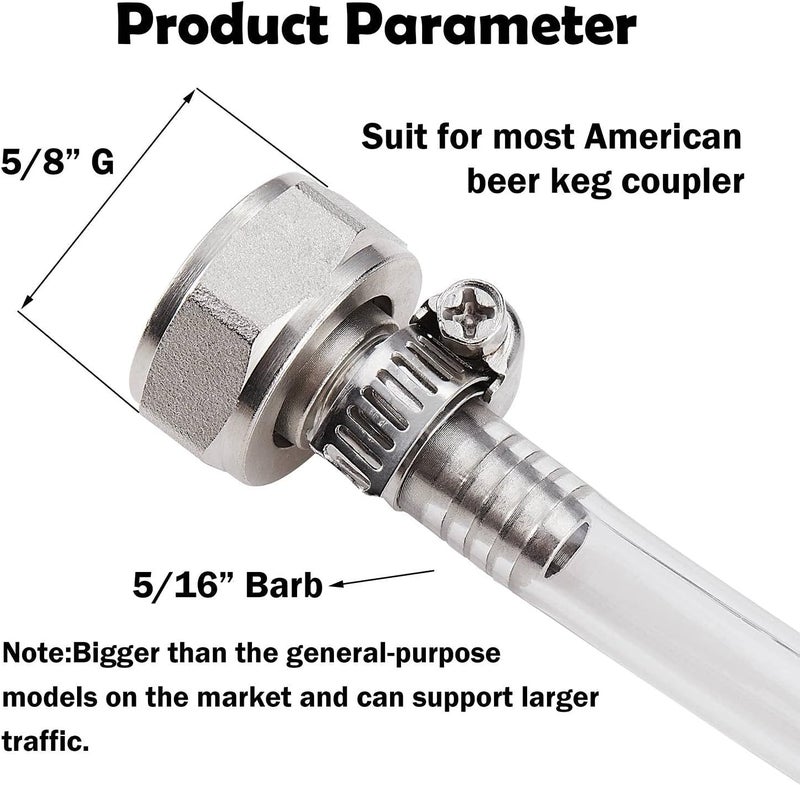 LitKiwi Draft Beer Line with Connectors,Part of Kegerator Kit,5 Feet-Clear Vinyl Tubing Hose 5/16"ID 7/16" with Stainless Steel Barb Fitting,for Beer Tap Tower Keg Homebrewing - Image 4