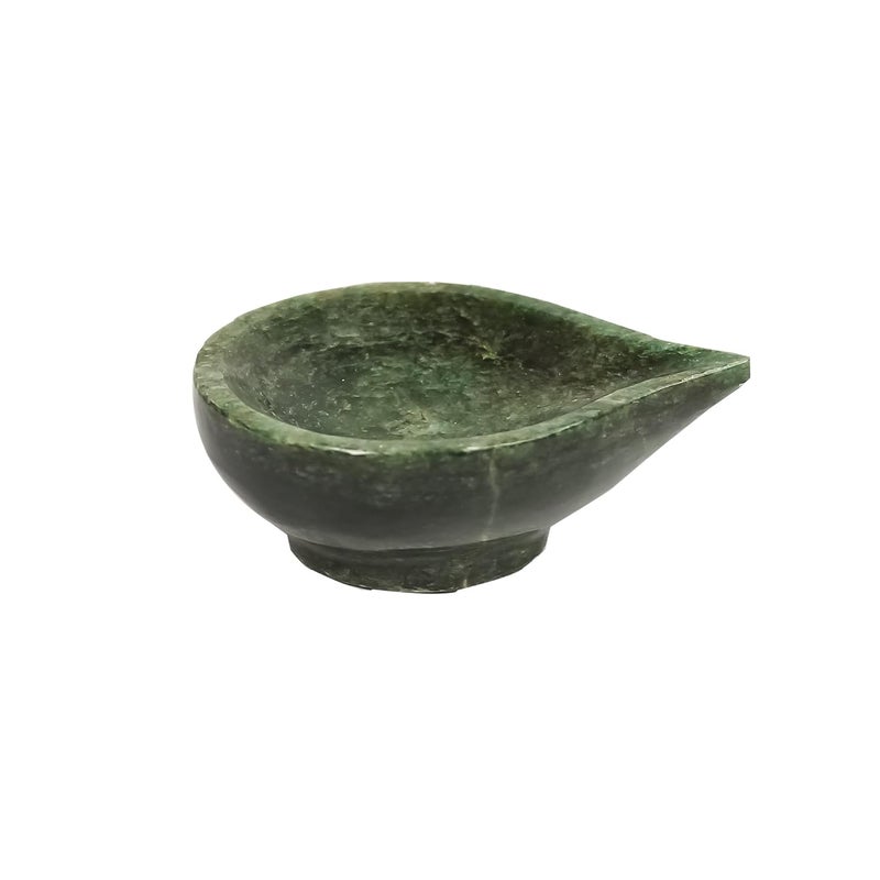 The Cosmic Connect Natural Green Jade Stone Diya Handcrafted Authentic Oil Lamp for Home Decor and Spiritual Rituals