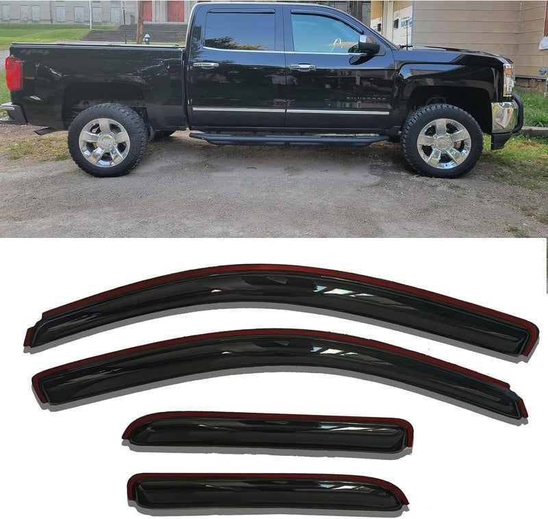 TONOYTIM in-Channel Side Window Visors Rain Guards Deflectors for Chevy Silverado/GMC Sierra 1500 2500HD 3500HD Double/Extended Cab 2014-2018,1500 LD/Limited 2019, Vent Shade Wind Sun Rain Guards 4PC 194528 - Image 2