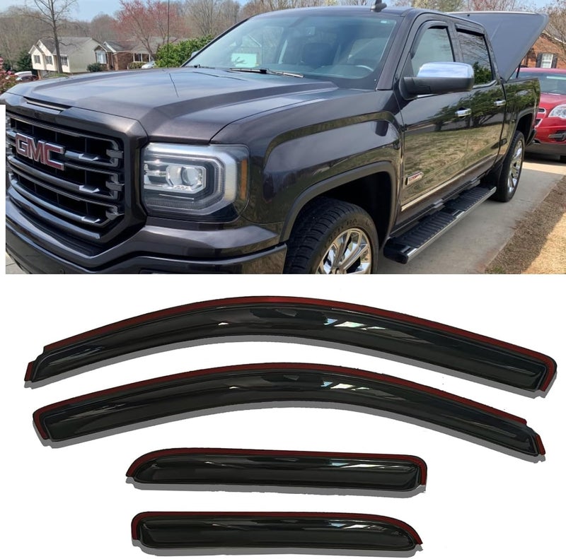 TONOYTIM in-Channel Side Window Visors Rain Guards Deflectors for Chevy Silverado/GMC Sierra 1500 2500HD 3500HD Double/Extended Cab 2014-2018,1500 LD/Limited 2019, Vent Shade Wind Sun Rain Guards 4PC 194528 - Image 1
