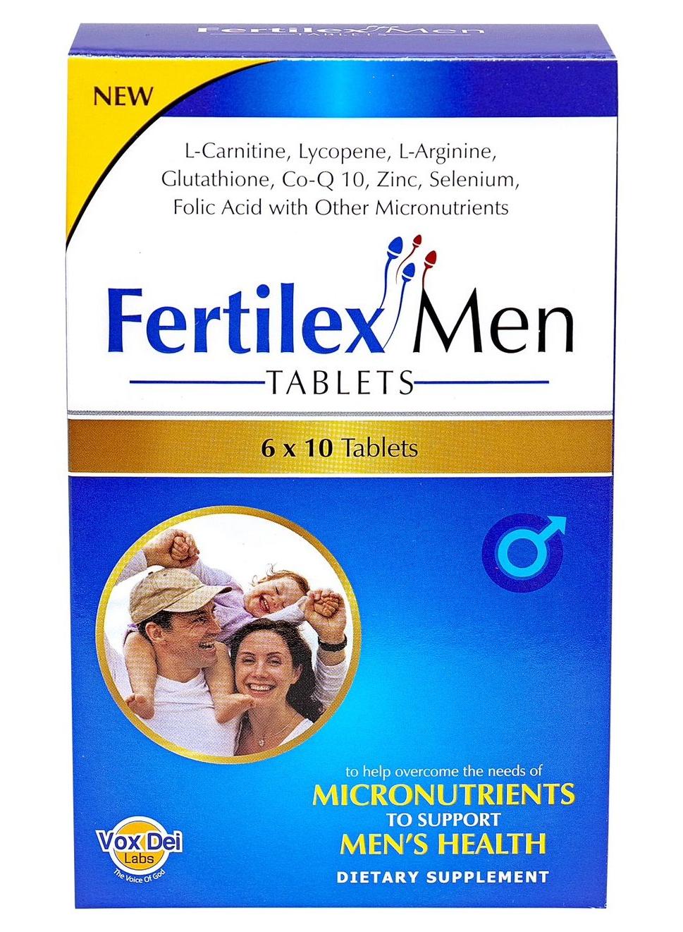 Vox Dei Labs Fertilex Men Tablets - 60 Tablets | Enriched with L-Carnitine,  Lycopene, L-Arginine, Glutathione, CoQ10, Zinc, Selenium, Folic Acid &  Micronutrients | Best Price UAE