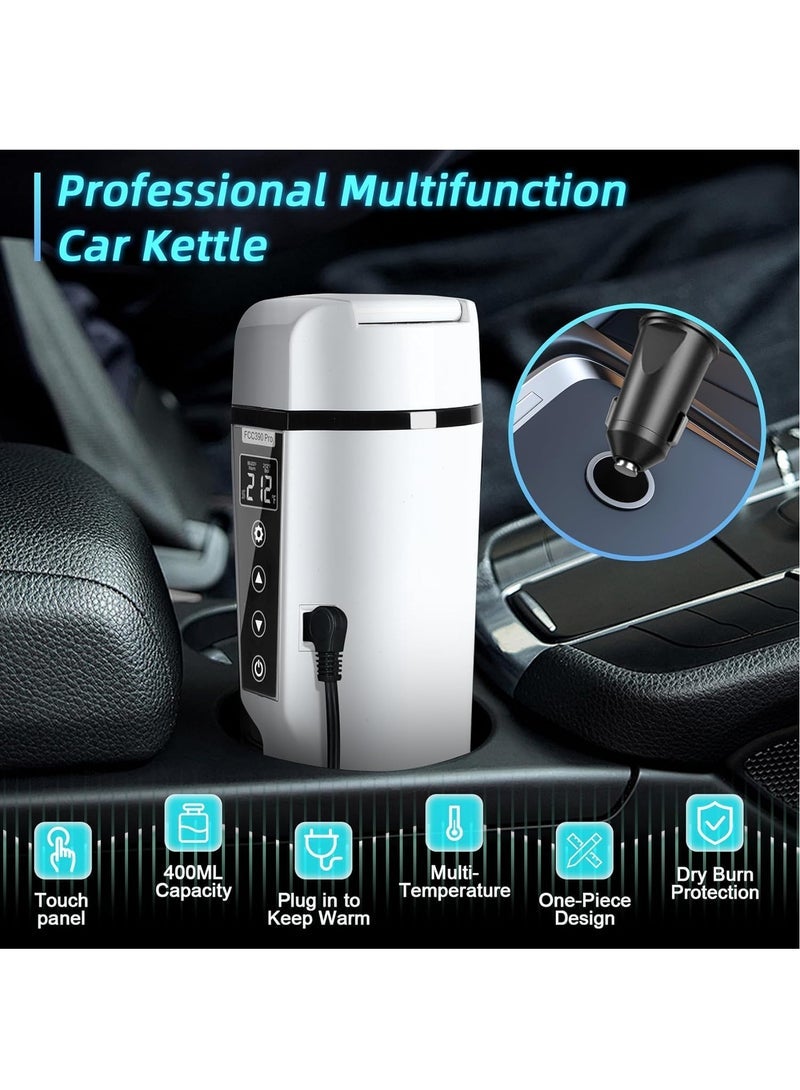 12V/24V Portable Water Boiler Heated Travel Mug, Multiple Temperature Adjustable Coffee Tea Truck Cup with 304 Stainless Steel Dry Burn Protection & Handy Cup Bag (White) - Image 2
