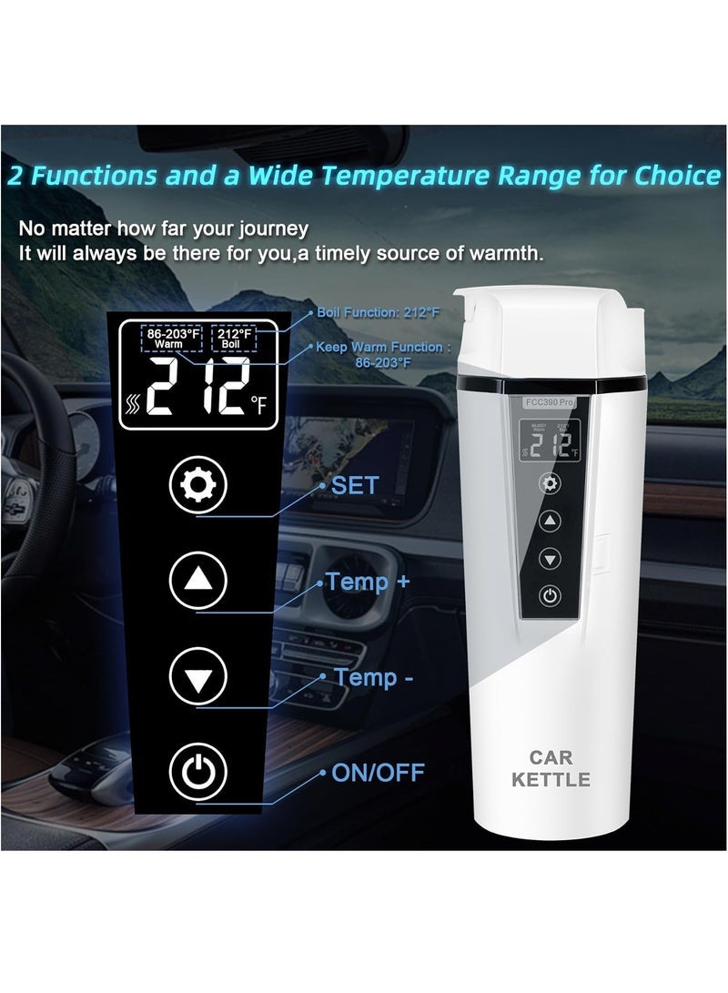 12V/24V Portable Water Boiler Heated Travel Mug, Multiple Temperature Adjustable Coffee Tea Truck Cup with 304 Stainless Steel Dry Burn Protection & Handy Cup Bag (White) - Image 5