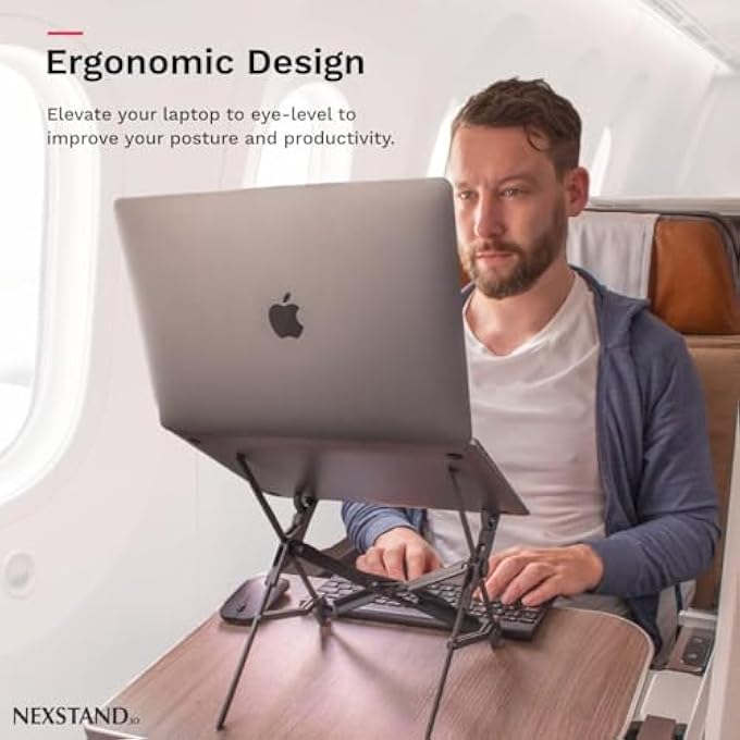 NEXSTAND K1 LAPTOP STAND, CARBON FIBER FOLDABLE PORTABLE DESKTOP LAPTOP HOLDER, 7 LEVELS HEIGHT ADJUSTABLE ERGONOMIC LAPTOP RISER FOR DESK, MACBOOK, NOTEBOOK - Image 3