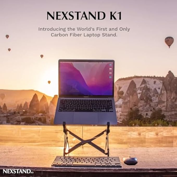 NEXSTAND K1 LAPTOP STAND, CARBON FIBER FOLDABLE PORTABLE DESKTOP LAPTOP HOLDER, 7 LEVELS HEIGHT ADJUSTABLE ERGONOMIC LAPTOP RISER FOR DESK, MACBOOK, NOTEBOOK - Image 2