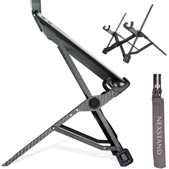 NEXSTAND K1 LAPTOP STAND, CARBON FIBER FOLDABLE PORTABLE DESKTOP LAPTOP HOLDER, 7 LEVELS HEIGHT ADJUSTABLE ERGONOMIC LAPTOP RISER FOR DESK, MACBOOK, NOTEBOOK - Image 1