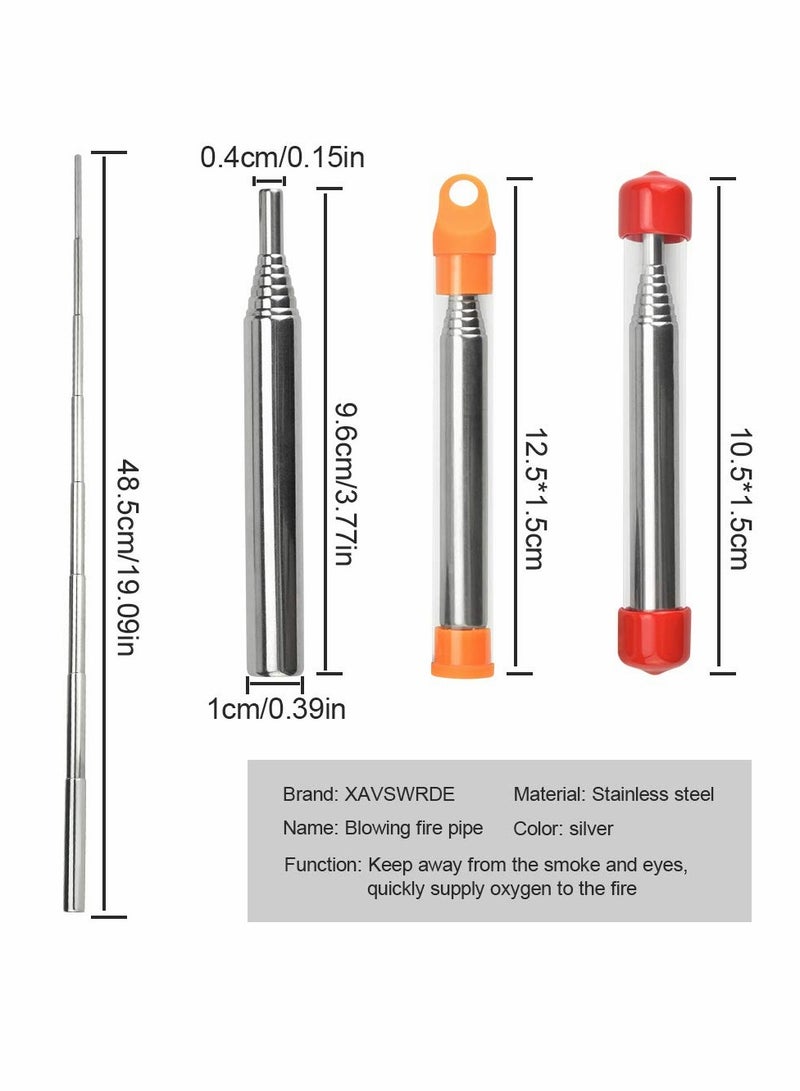 Excefore Blow Fire Tube Pipe Collapsible Spitfire Pocket Bellows Stainless Steel Telescopic Blowing Tube Foldable Camping Fire Tool for Fireplace Barbecues Campfire Blowing Air Into a Fire 3 PCS - Image 5