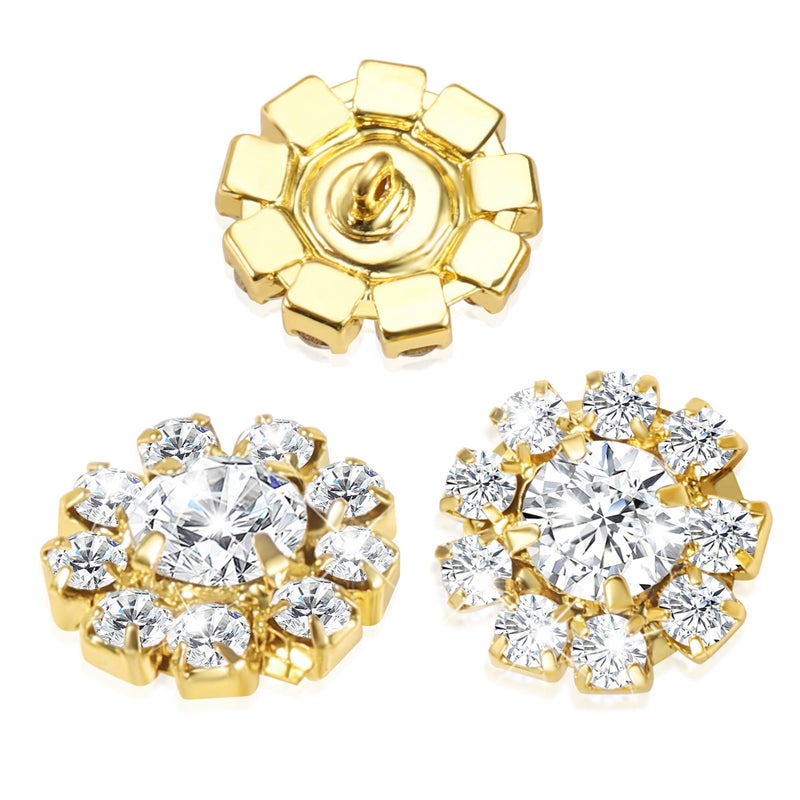 Wholesale 24PCS 16MM Gold Plated Metal Clear Rhinestone Glass Buttons Supplies Bulk for Craft Shank