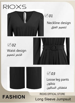 Women's Long Sleeve Slimming Jumpsuit Outfit Puff Sleeves V Neck Top And Loose Straight Leg Long Pants With Waist Belt For Business Work And Daily Wear - pzsku/Z956F119B8F9F588FEF3CZ/45/_/1730183205/9229f0be-20e1-4f05-9c89-70edfeafcccd