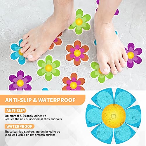 Nodirz Non Slip Bathtub Stickers, 20 PCS Shower Stickers for Safety Bathroom Tubs, Bathtub Non Slip Stickers and Adhesive Decals Scraper for Bath Tub, Shower Floor(Bright Flowers) - Image 2