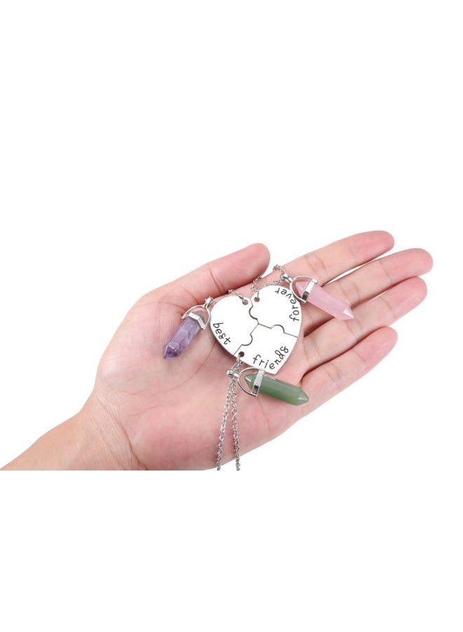 PESOENTH BFF Best Friend Necklace for 3- Healing Crystal Friendship Necklaces BFF Gifts Women Matching Heart Best Friends Forever Pendant Necklaces Set - Image 5
