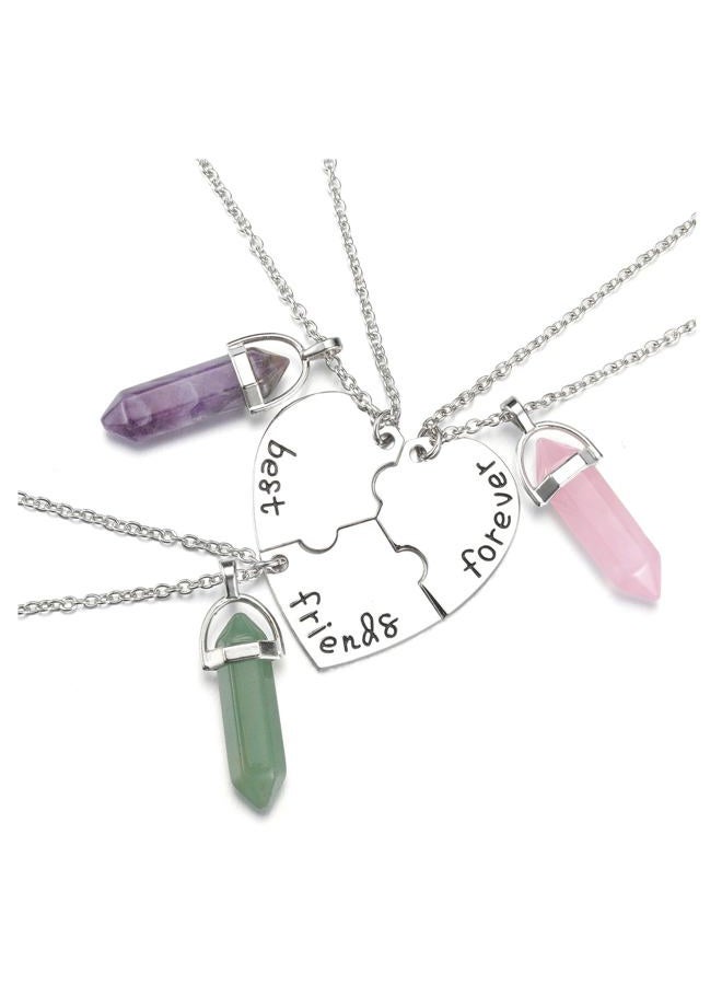 PESOENTH BFF Best Friend Necklace for 3- Healing Crystal Friendship Necklaces BFF Gifts Women Matching Heart Best Friends Forever Pendant Necklaces Set - Image 1