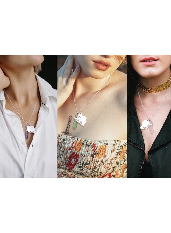 PESOENTH BFF Best Friend Necklace for 3- Healing Crystal Friendship Necklaces BFF Gifts Women Matching Heart Best Friends Forever Pendant Necklaces Set - Image 3
