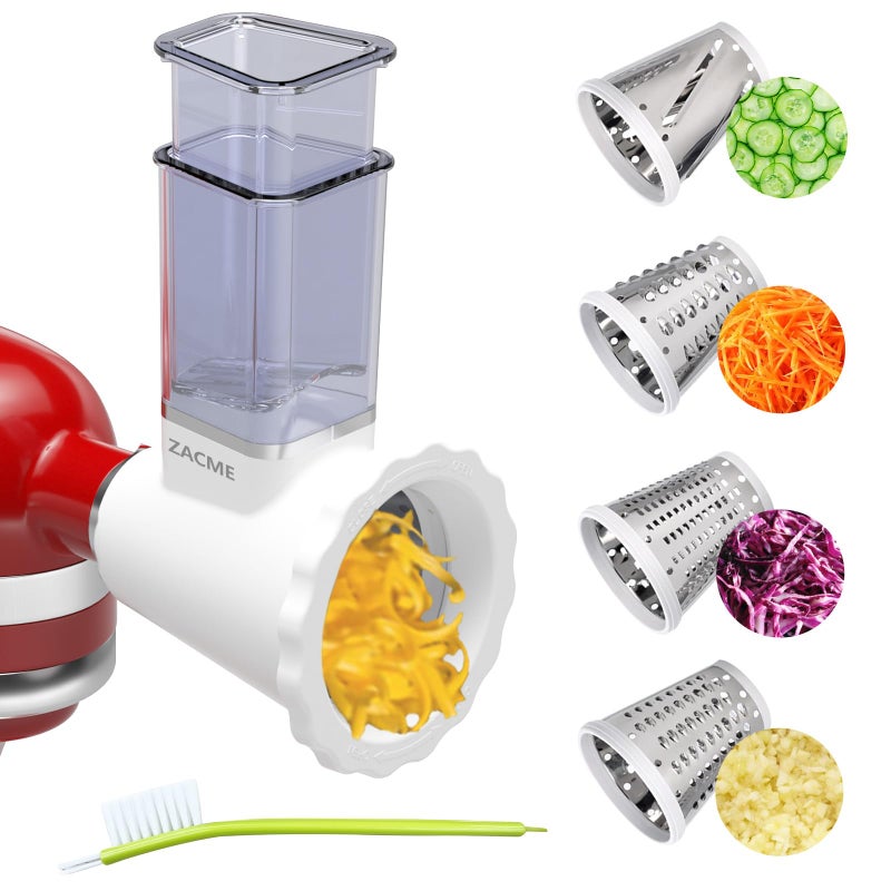 Updated Shredder Cheese Grater Attachment for KitchenAid Stand Mixers Salad Machine with Vegetable Slicer Salad Maker Food Slicers Slicer Shredder Attachment with 4 Blades Dishwasher Safe