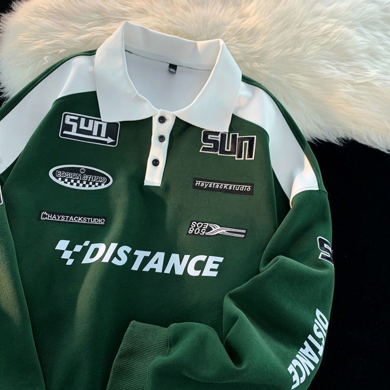 2024 Retro Korean Mens Polo Shirt dark green  - Image 1