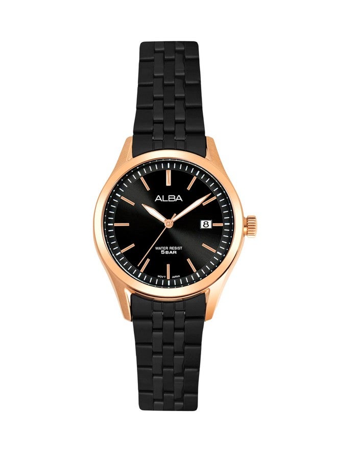Alba Stainless Steel Women Analog Wristwatch Ah7Ce2X1, Black Dial, Black Band - Image 1