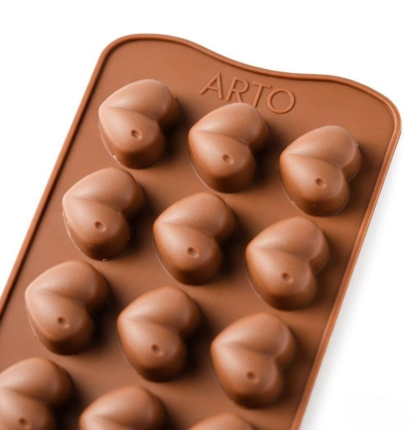 ARTO 15 Cavity Heart Chocolate Mold | Deep Brown Silicone Tray for DIY Valentine Gifts | Non-Stick Candy, Jelly & Baking Mould | Perfect for Home Business & Party Favors (1 Piece) - Image 2