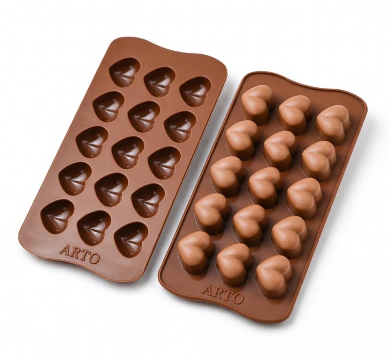 ARTO 15 Cavity Heart Chocolate Mold | Deep Brown Silicone Tray for DIY Valentine Gifts | Non-Stick Candy, Jelly & Baking Mould | Perfect for Home Business & Party Favors (1 Piece) - Image 1