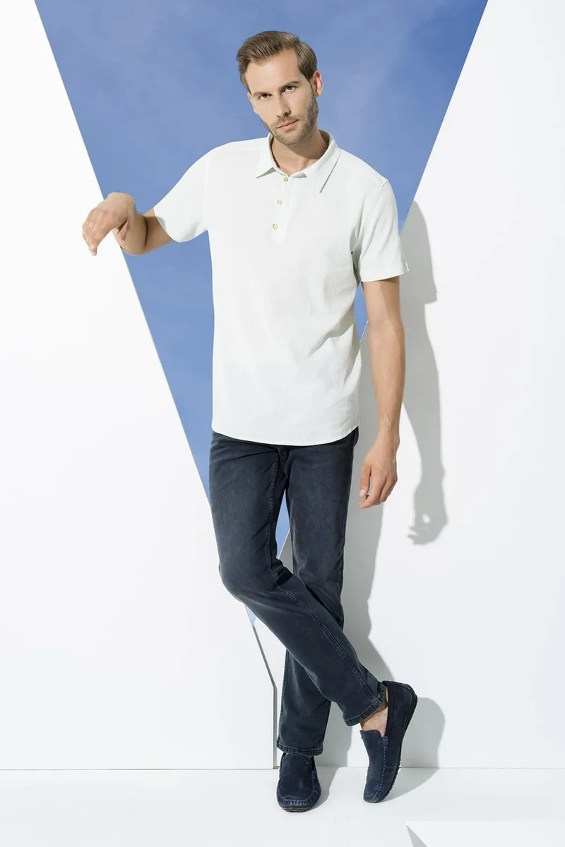 For You Man Organic 3 Button Short Sleeve Aqua Green Shirt