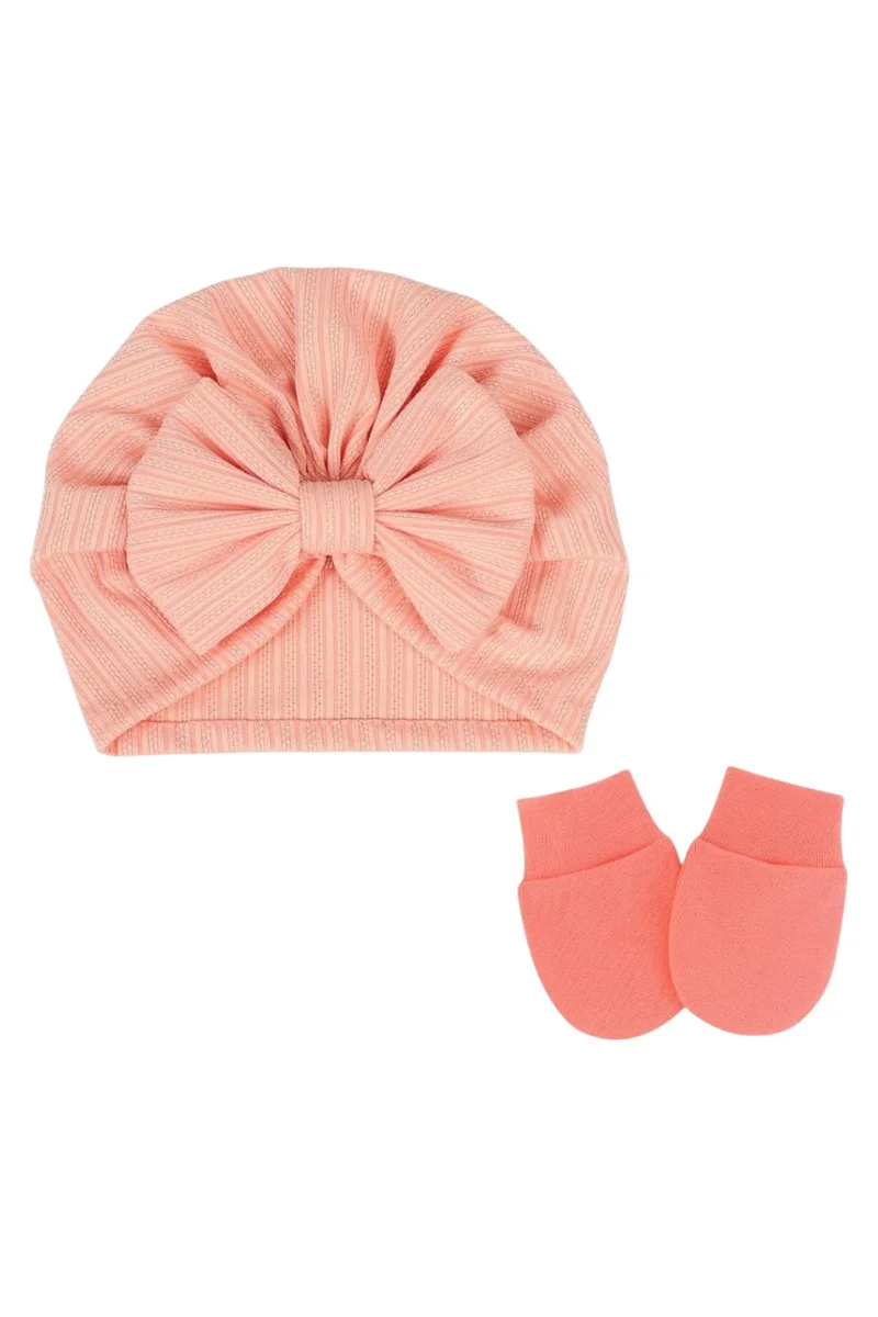 بمبىمىشى Bambimici -  BabyBow Turban Hat and Mittens - Pomelo Pink