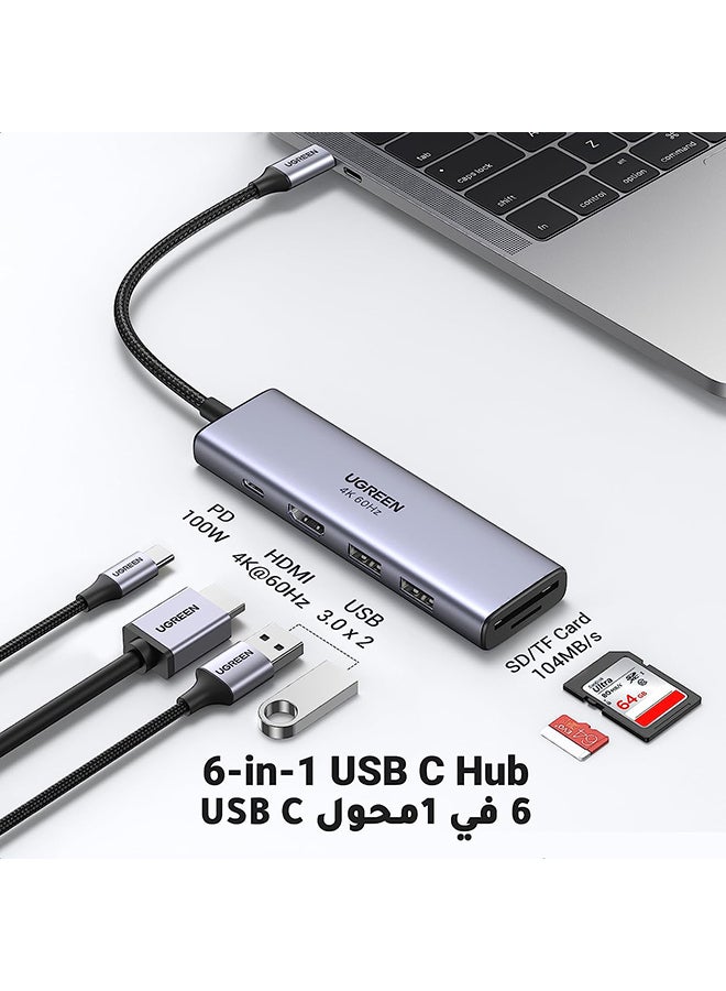 Ugreen USB C Hub 6 IN 1 Type C to HDMI 4K At 60Hz Adapter With 2 USB 3.0 Ports SD TF Card Reader 100W USB C Power Delivery Aluminum For M3 M2 M1 MacBook Pro Air iPad Pro M4 M3 M2  iPhone 16 15 Pro Max - Image 2