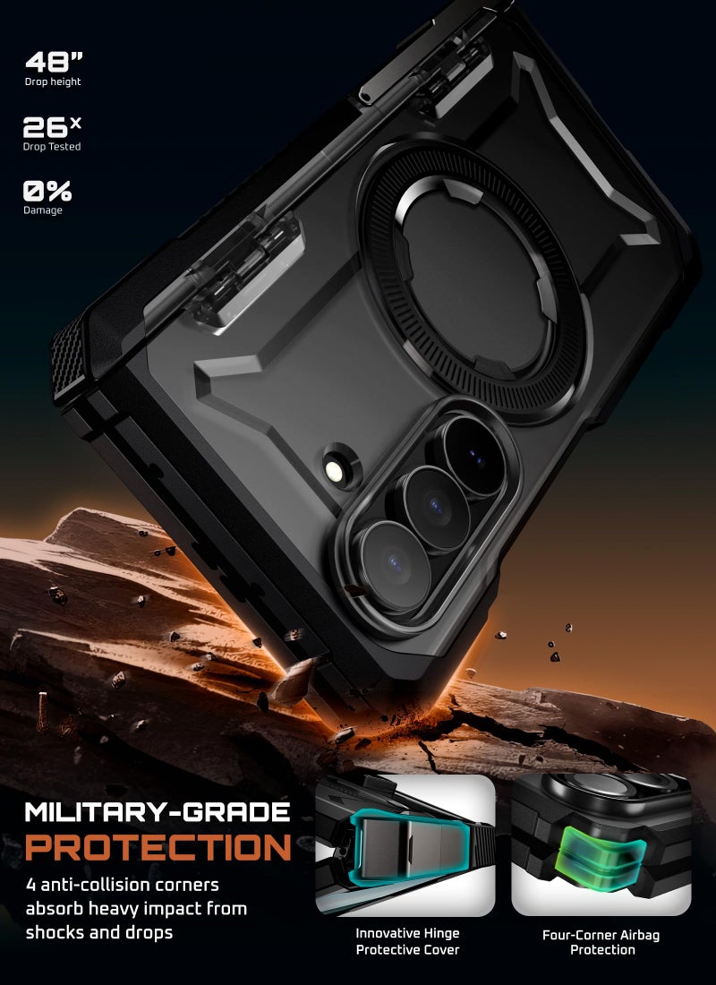 SUPCASE for Samsung Galaxy Z Fold 7 Case with Kickstand (UB Grip), [Compatible with MagSafe] [Built-in Tempered Glass Screen Protector] [Hinge Coverage] Military-Grade Protection Phone Case, Black - Image 3