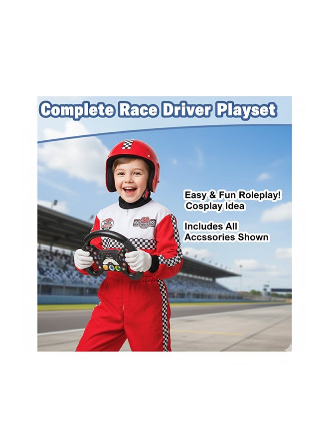 AOSEED Kids Race Car Driver Costume – Deluxe Racing Jumpsuit with Helmet & Accessories - Image 3