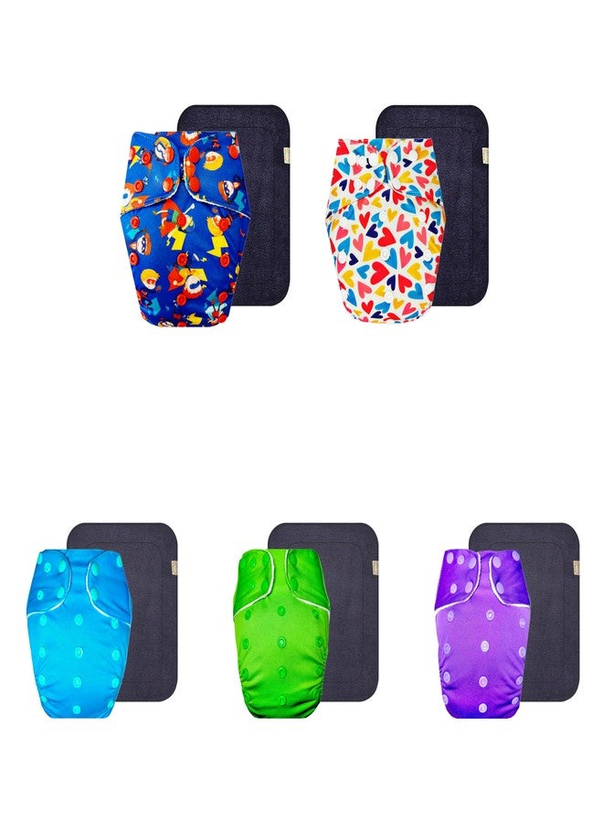 Dumbledo Premium Cloth Diaper with Black Insert (Pack of 5) | Hypoallergenic | 6-Layer Absorbent Pad | Travel Friendly | Trusted by Moms | 3 Months - 3 Years | Unisex Baby - Image 1