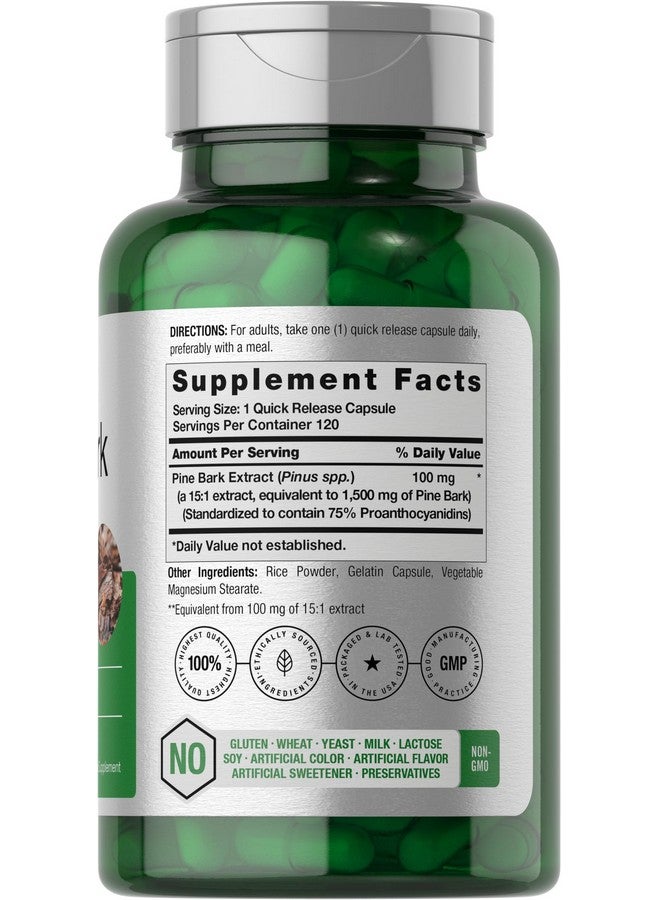 Horbäach Pine Bark Extract Capsules | 1500mg | 120 Count | Non-GMO and Gluten Free - Image 2