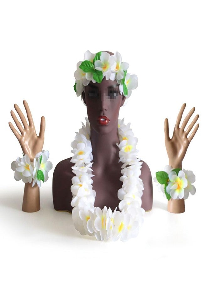 ccHuDE 4 Pcs Hawaiian Party Flower Leis Tropical Necklace Headband Bracelets Island Theme Party Necklace Beach Dance Leis for Holiday Decorations Orange - Image 2