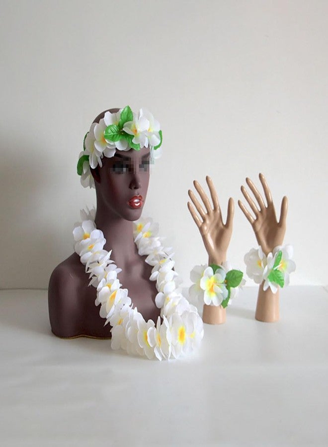 ccHuDE 4 Pcs Hawaiian Party Flower Leis Tropical Necklace Headband Bracelets Island Theme Party Necklace Beach Dance Leis for Holiday Decorations Orange - Image 3