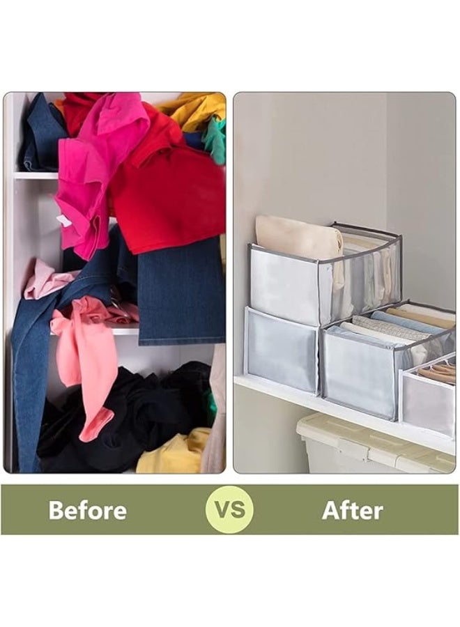 منظم ملابس مطوّر بخاصية 7 أقسام لتخزين الجينز والقمصان والسراويل – صندوق تخزين قابل للطي مع فواصل شبكية لمرتّبات الخزانة والأدراج – مناسب لخزانة الملابس وتنظيم الغسيل - Image 4