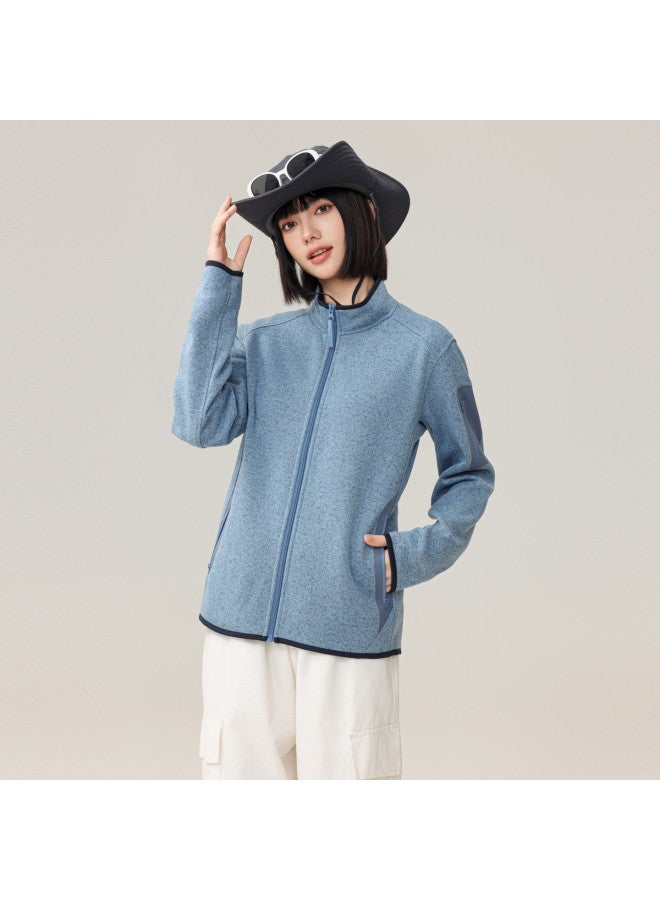 Flying in the snow Autumn/winter Outdoor Casual Minimalist Yarn Knitted Fleece Stand Collar Jacket - Image 4