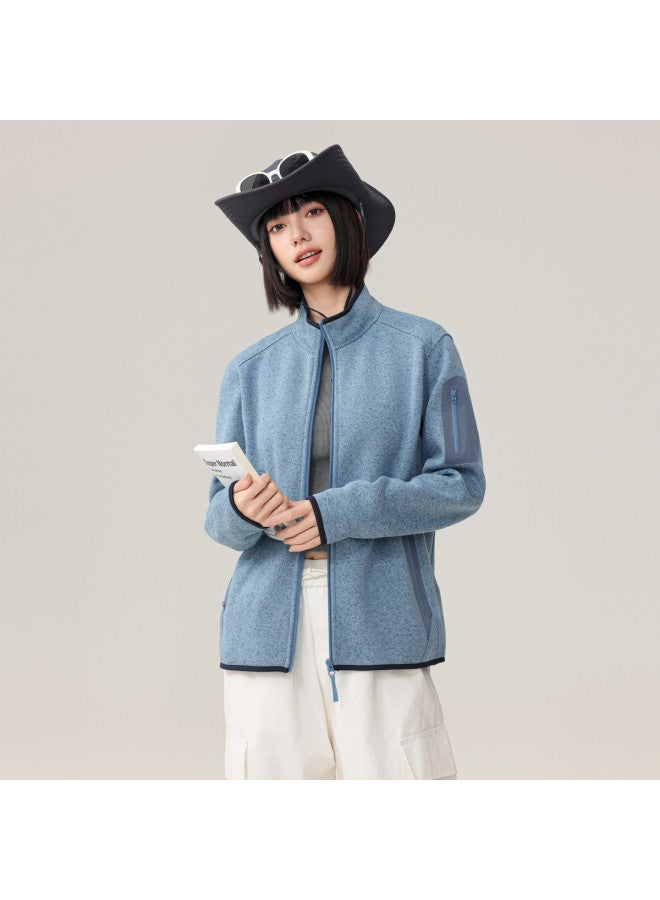 Flying in the snow Autumn/winter Outdoor Casual Minimalist Yarn Knitted Fleece Stand Collar Jacket - Image 3