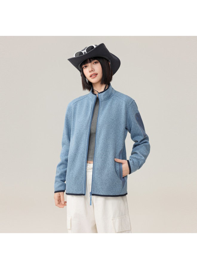 Flying in the snow Autumn/winter Outdoor Casual Minimalist Yarn Knitted Fleece Stand Collar Jacket - Image 5