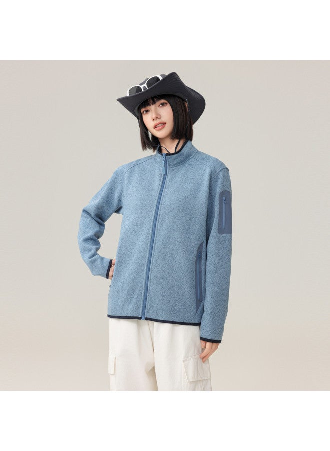Flying in the snow Autumn/winter Outdoor Casual Minimalist Yarn Knitted Fleece Stand Collar Jacket - Image 2