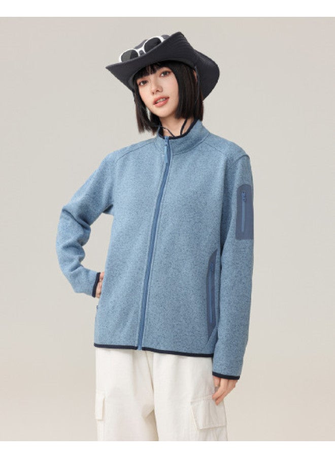 Flying in the snow Autumn/winter Outdoor Casual Minimalist Yarn Knitted Fleece Stand Collar Jacket - Image 1