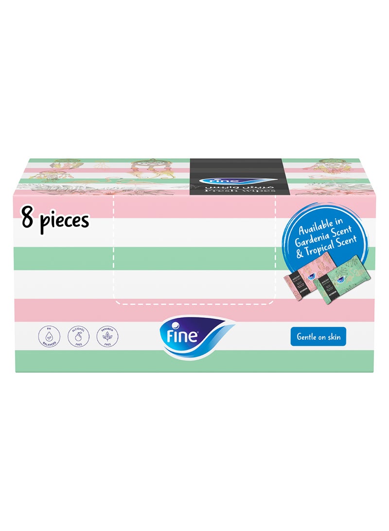 Fine Wet Wipes 20 Sheets Gardenia Pack of 8 - Image 1