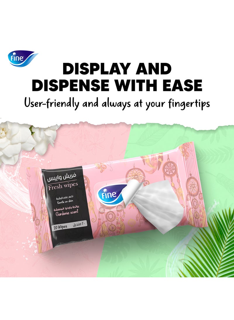 Fine Wet Wipes 20 Sheets Gardenia Pack of 8 - Image 2