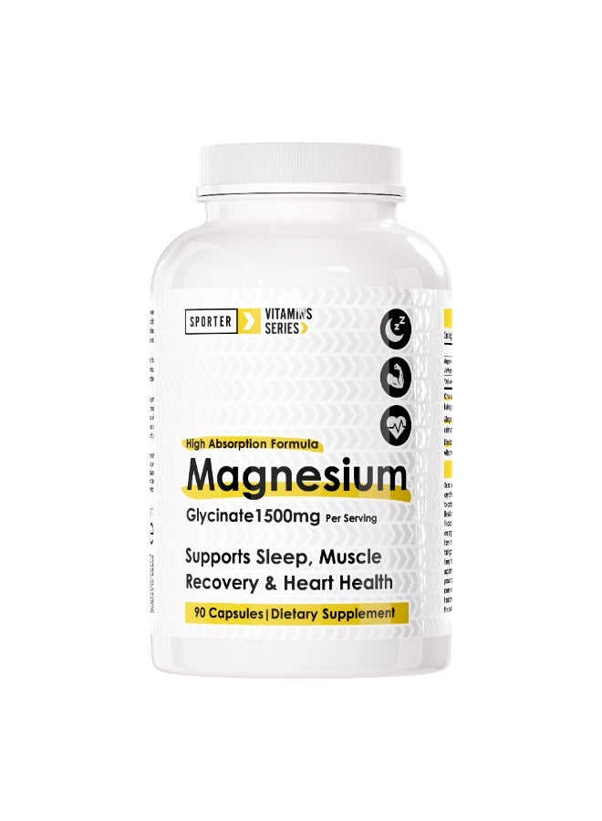 Sporter Magnesium Glycinate 1500mg – High Absorption Formula | Supports Sleep, Muscle Recovery & Heart Health | 90 Capsules - Image 1