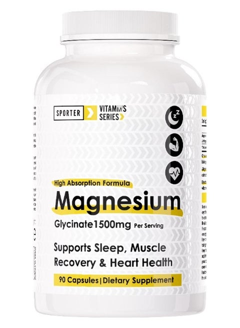 Sporter Magnesium Glycinate 1500mg – High Absorption Formula | Supports Sleep, Muscle Recovery & Heart Health | 90 Capsules
