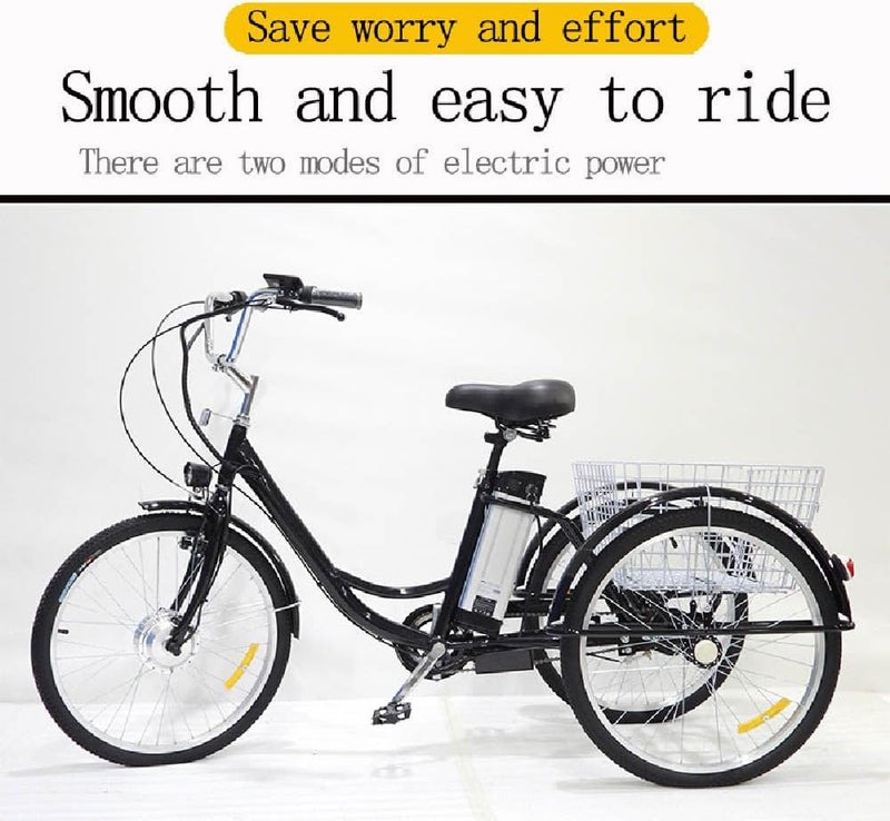 UPIKIT 24" 3 Wheel Electric Bike for for Adults, 350w Three Wheel Electric Bicycle with Shopping Basket,36v 12ah Lithium Battery,Load 150kg,Blue-B - Image 3