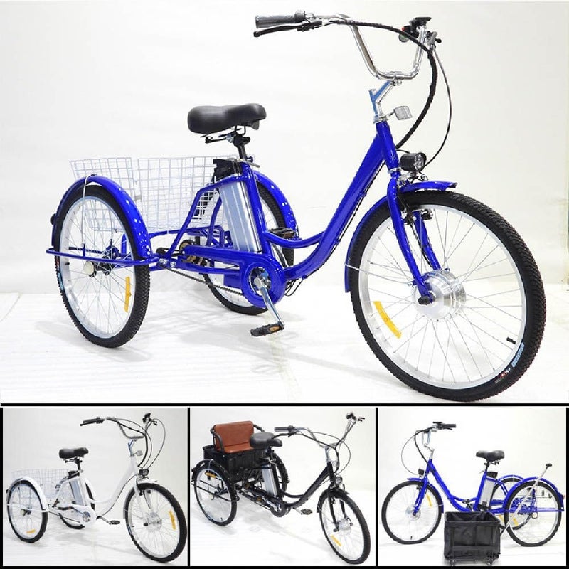 UPIKIT 24" 3 Wheel Electric Bike for for Adults, 350w Three Wheel Electric Bicycle with Shopping Basket,36v 12ah Lithium Battery,Load 150kg,Blue-B - Image 2