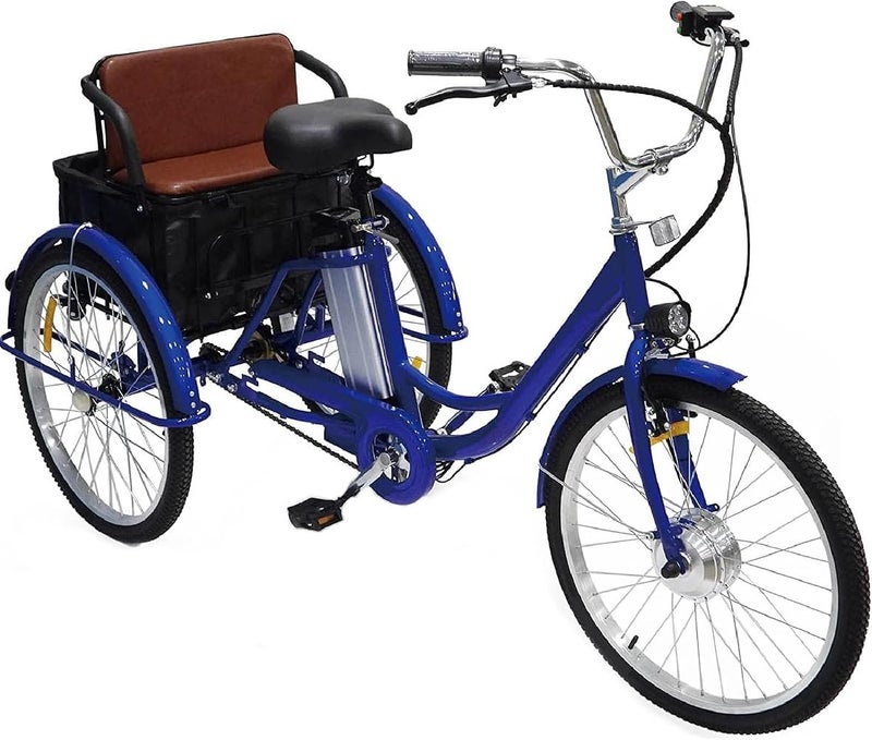 UPIKIT 24" 3 Wheel Electric Bike for for Adults, 350w Three Wheel Electric Bicycle with Shopping Basket,36v 12ah Lithium Battery,Load 150kg,Blue-B - Image 1