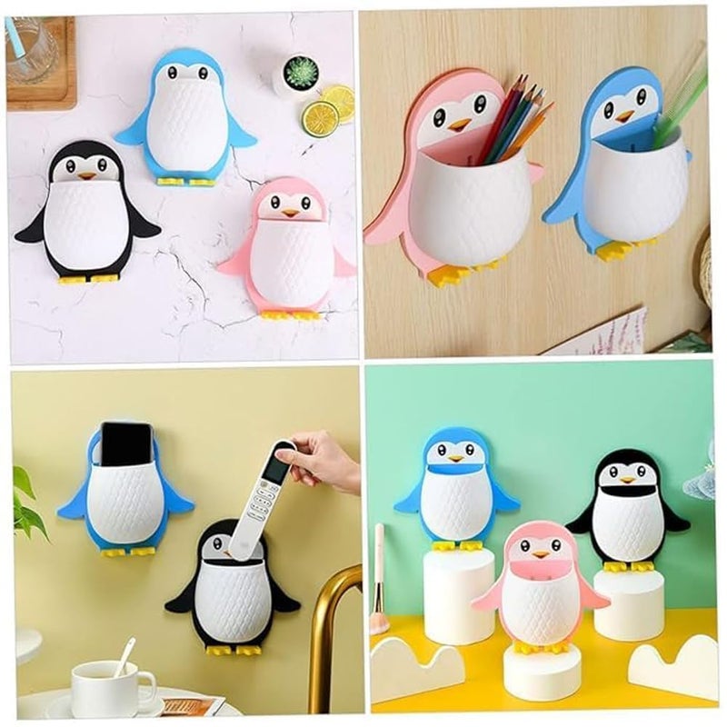 Penguin Remote Holder Wall Toothbrush, Cellphone, Storage Box, Adhesive Shelf Nightstand, No Drilling for Bathroom Bedroom Kitchen, Makeup Tool, Chopsticks (2) - Image 2