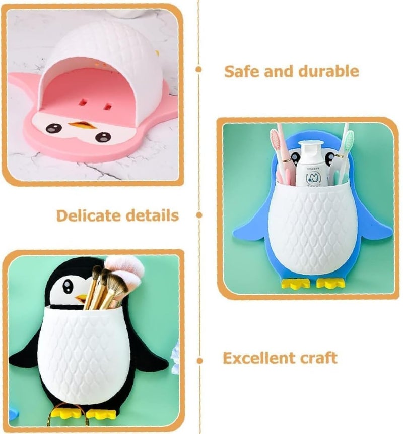 Penguin Remote Holder Wall Toothbrush, Cellphone, Storage Box, Adhesive Shelf Nightstand, No Drilling for Bathroom Bedroom Kitchen, Makeup Tool, Chopsticks (2) - Image 3