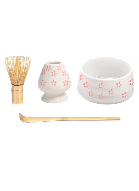 4-Piece Matcha Green Tea Whisk Set, Matcha Bowl, Bamboo Whisk, Scoop, Whisk Holder