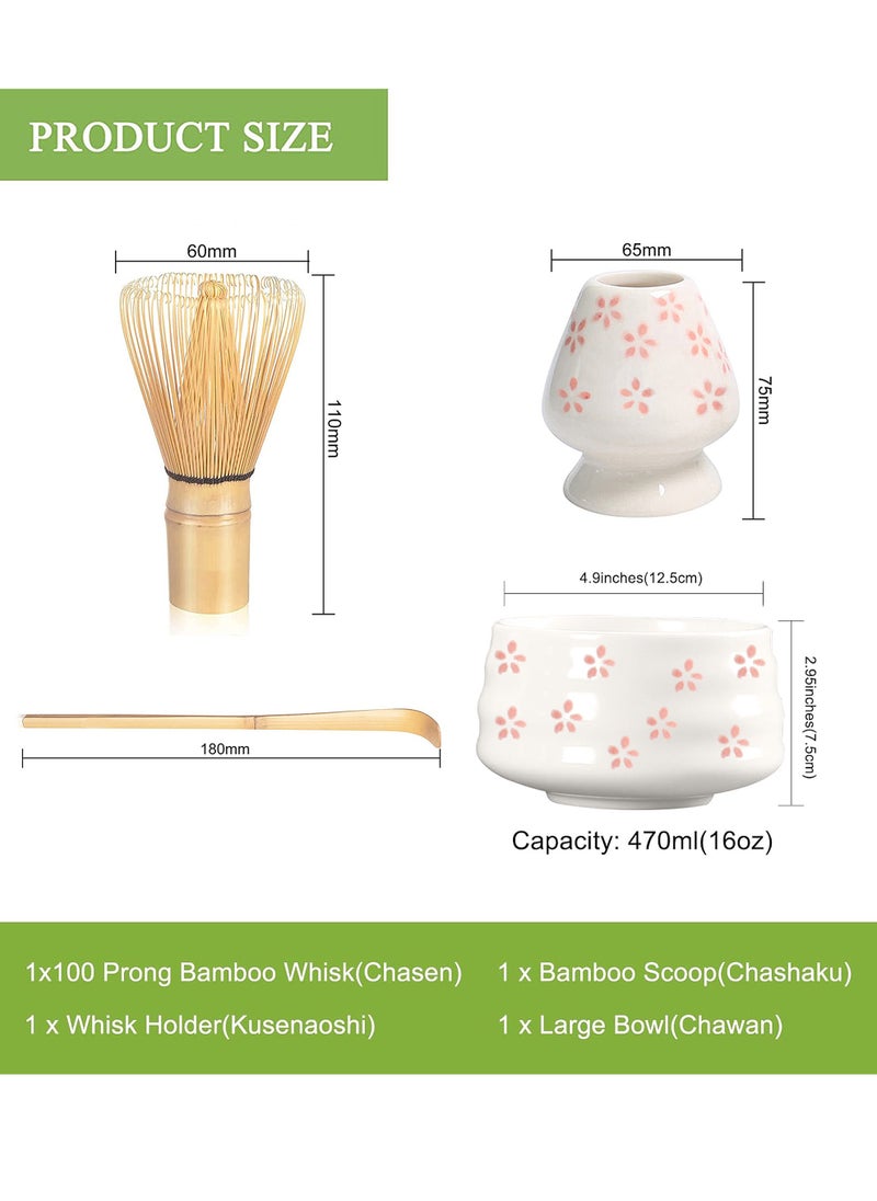 4-Piece Matcha Green Tea Whisk Set, Matcha Bowl, Bamboo Whisk, Scoop, Whisk Holder