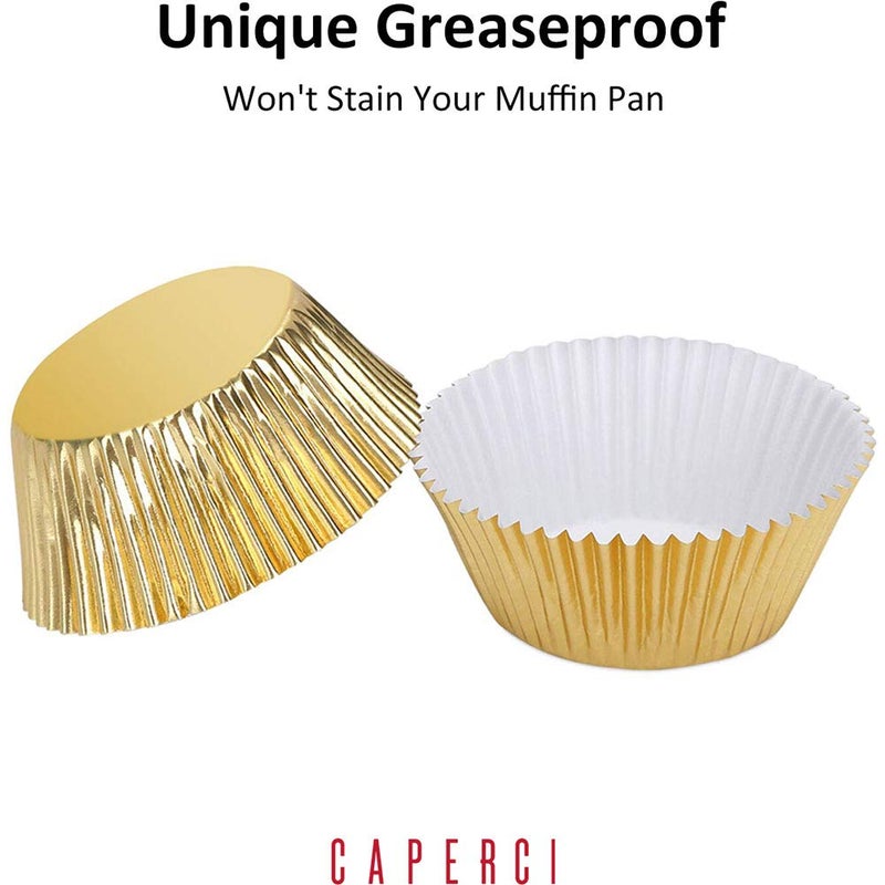Caperci Standard Cupcake Liners Gold Foil Muffin Baking Cups 150-Pack - Premium Greaseproof & Sturdy Cupcake Papers - Image 4